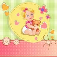 Baby shower card with cute little girl