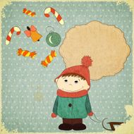 Greeting card - little boy and vintage Christmas toys