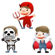 cute boy dress up to devil skull man and Vampire