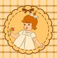 Vintage cartoon little girl with flower Vector N3