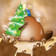 Christmas scene little boy and his imaginary friend