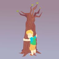 Boy hugging sick tree