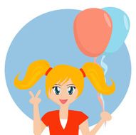 Cartoon Girl with Balloons (vector)