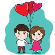 Boy and Girl holding love bunch of balloons