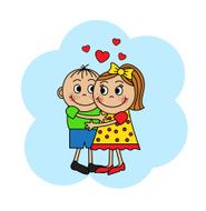 Cartoon couple hugging children