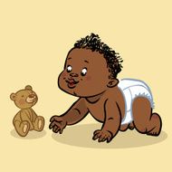 Funny vector cartoon colorfull crawling black baby Vector illustration