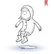 Little child walking in the rain vector illustration N7