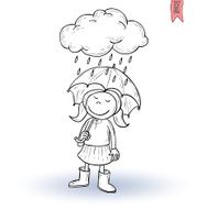 Little child walking in the rain vector illustration N8