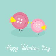 Two pink button birds Flat design style Valentines day card