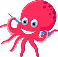Cute octopus cartoon with toothbrush and toothpaste