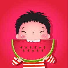 Cute boy eating watermelon
