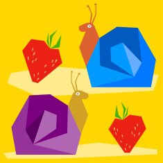 Funny snail and strawberry Cartoon graphic abstract illustration for design