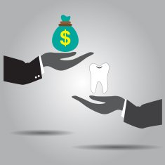 hand exchanging meney and teeth vector icon