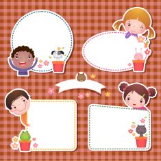 Set of four frames with cute cartoon kids