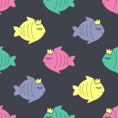 Cute seamless pattern with smiling fish