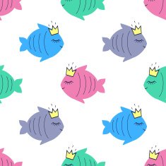 Seamless pattern with smiling sleeping fish