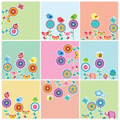 Cute Garden Floral Cards Set