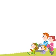Close parent and child who sit down on a lawn N2