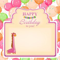 Children's congratulatory background with a pink giraffe