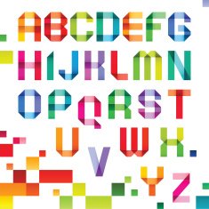 Spectral letters folded of paper ribbon colour