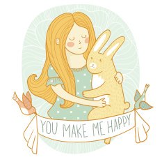 Cute wedding card with rabbit and girl in love