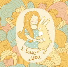 Cute wedding card with rabbit and girl in love N2