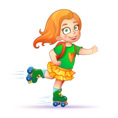 Little girl rides on roller skates N2