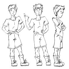 Set of vector full-length hand-drawn Caucasian teens black N2