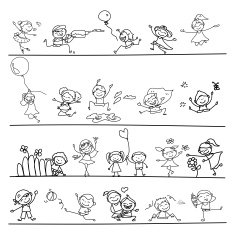 hand drawing cartoon happy kids playing N4