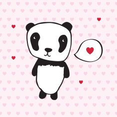 Greeting card for Valentine's Day birthday with panda and hearts