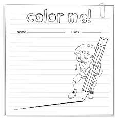 Coloring worksheet with a boy drawing line
