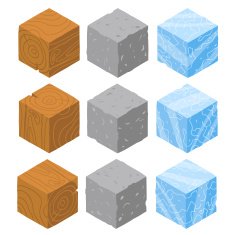 Isometric game brick cubes set