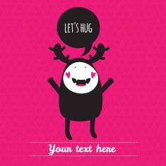 Romantic cartoon card with lovely monster "JE T"AIME" N2