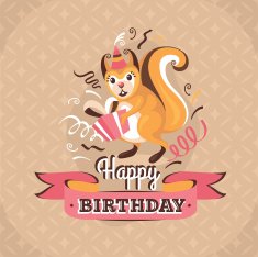 Vintage birthday greeting card with a squirrel vector illustration