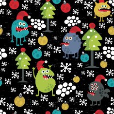Cute monsters and Christmas seamless pattern