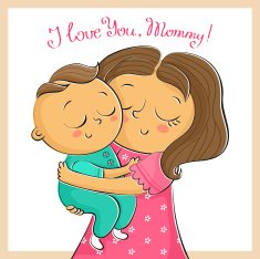 Mother's Day card with mother and child isolated on white