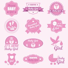 Baby Girl Badge Labels and Icons set