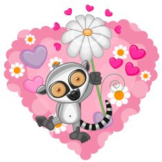 Lemur with hearts and flower