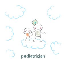 pediatrician with baby runs on clouds