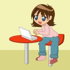 Cartoon Girl Using Laptop (vector)