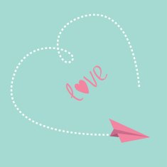 Flying paper plane Big dash heart in the sky Love