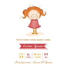 Baby Girl Arrival Card - with
