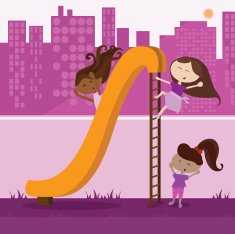 Girls Playing on a Slide
