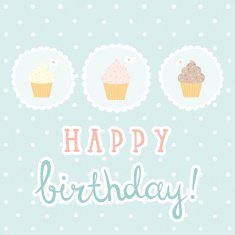 Happy birthday greeting card with 3 pretty cupcakes