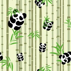 Seamless pattern with pandas and bamboo