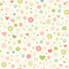 Endless childish pattern with hand drawn hearts flowers and spirals