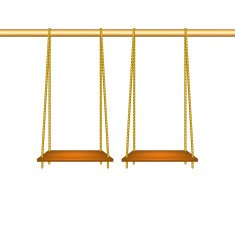Wooden swings hanging on ropes