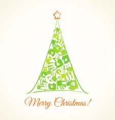 Green Christmas tree made of handprints