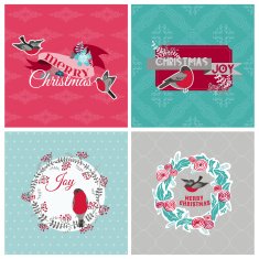 Christmas Cards with Birds and Wreath