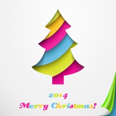 Colorful Merry Christmas greeting card with tree